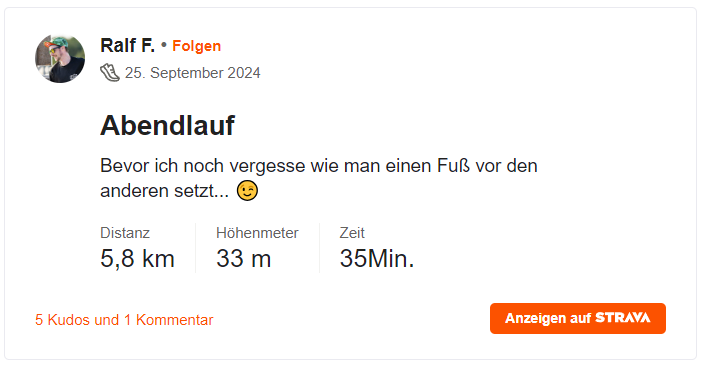 Strava Abendlauf am 25.09.2024